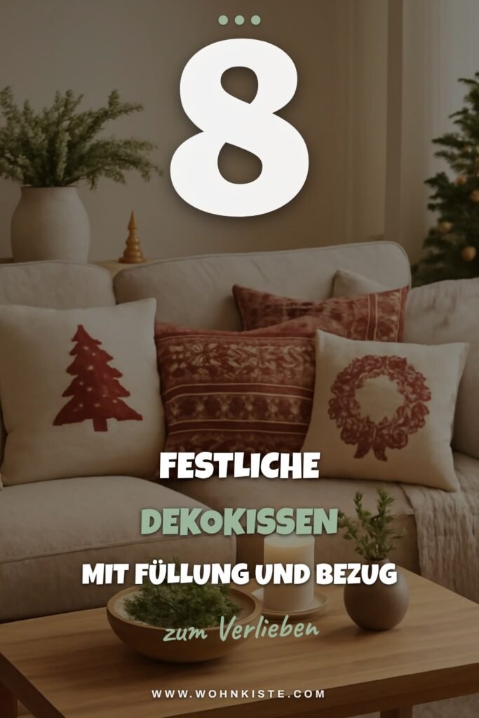 8 festliche Dekokissen mit Füllung und Bezug für Weihnachten