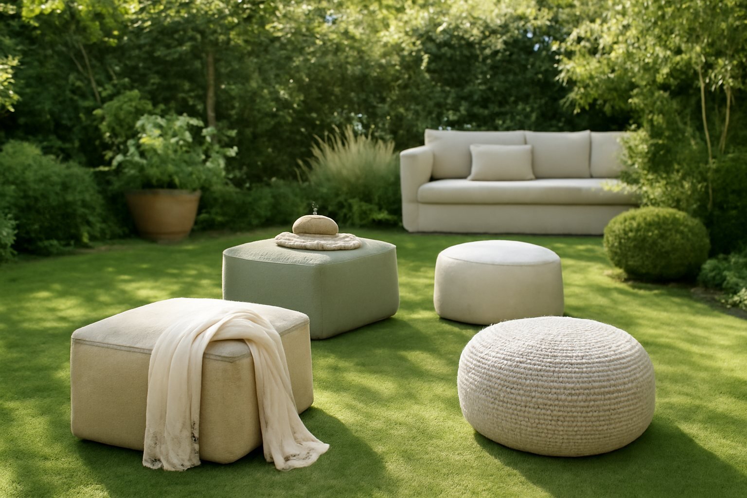Outdoor-Poufs im kleinen Garten