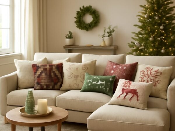 8 festliche Dekokissen mit Füllung und Bezug für Weihnachten