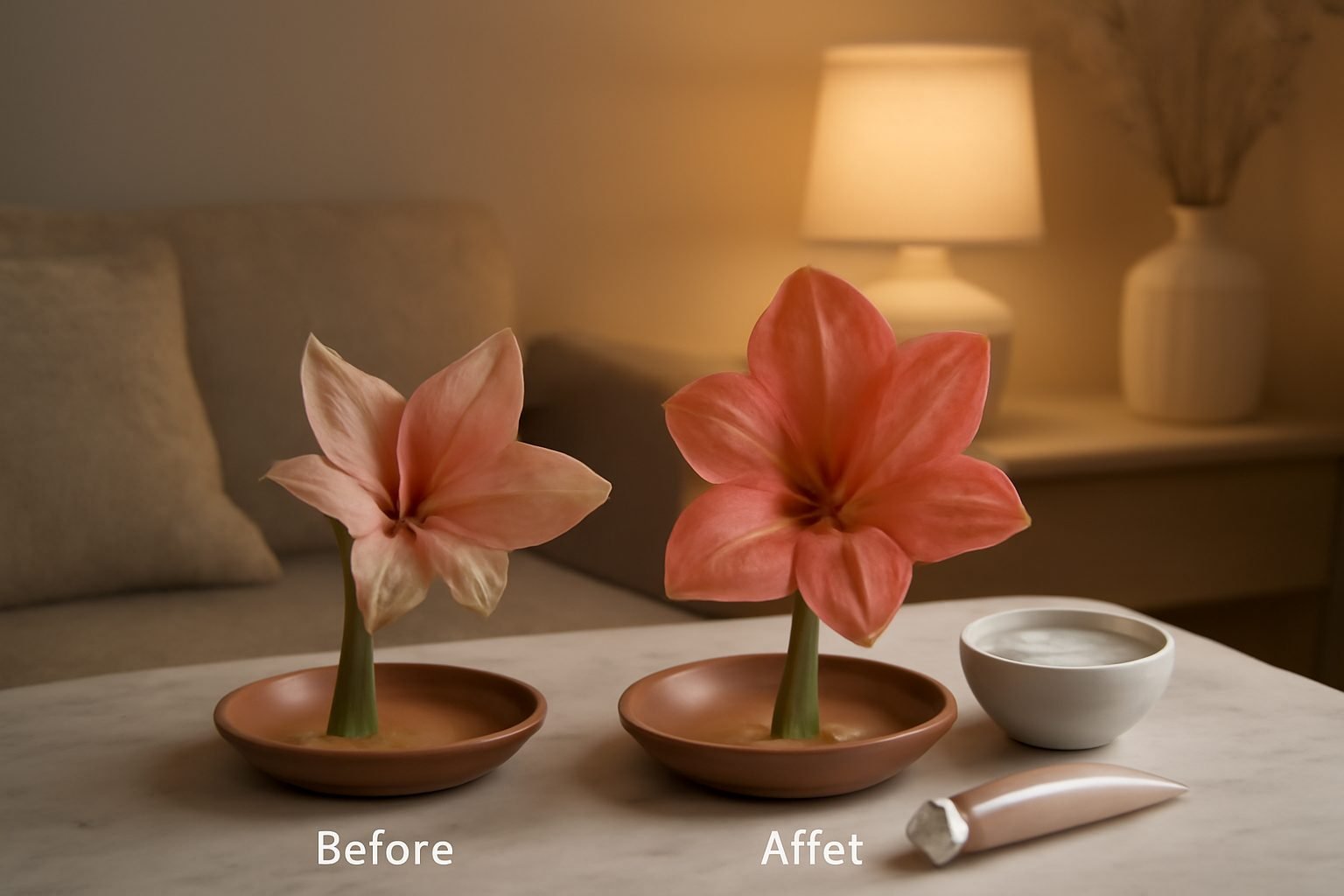 Amaryllis in Wachs Pflege: vorher und nachher