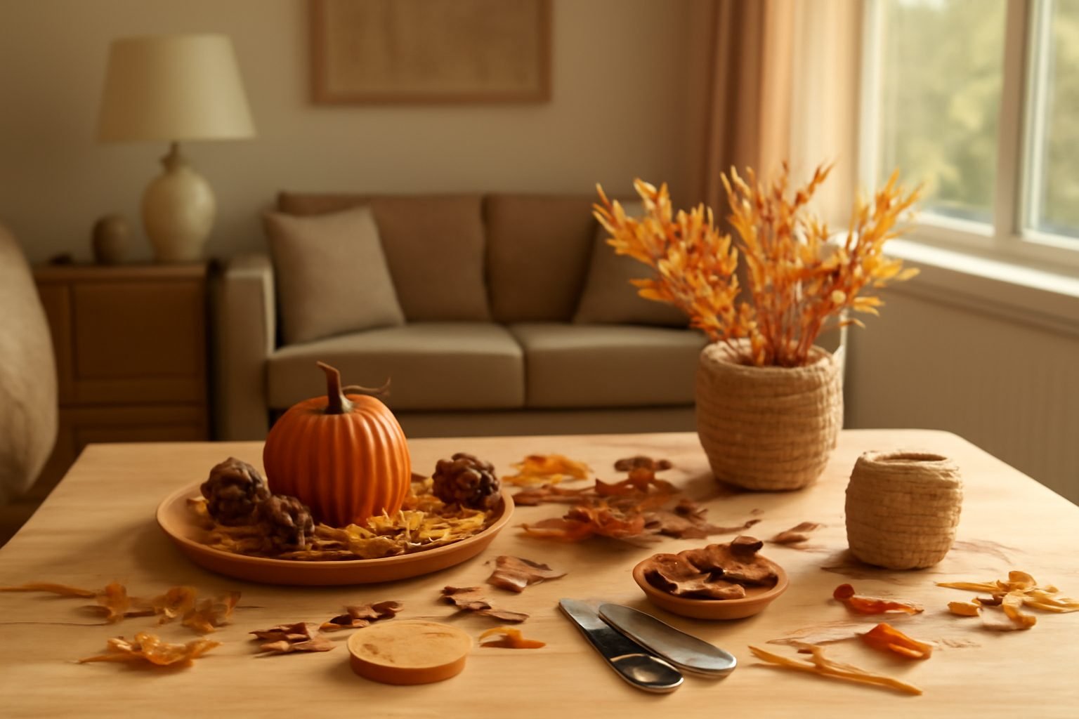 Herbstdeko basteln Naturmaterialien fürs Wohnzimmer