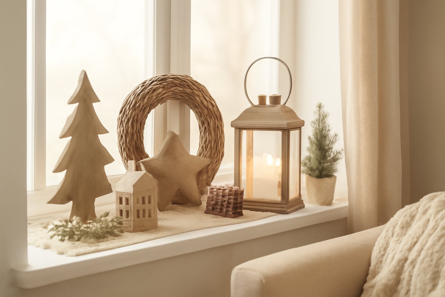 Rustikale Weihnachtsdeko für die Fensterbank