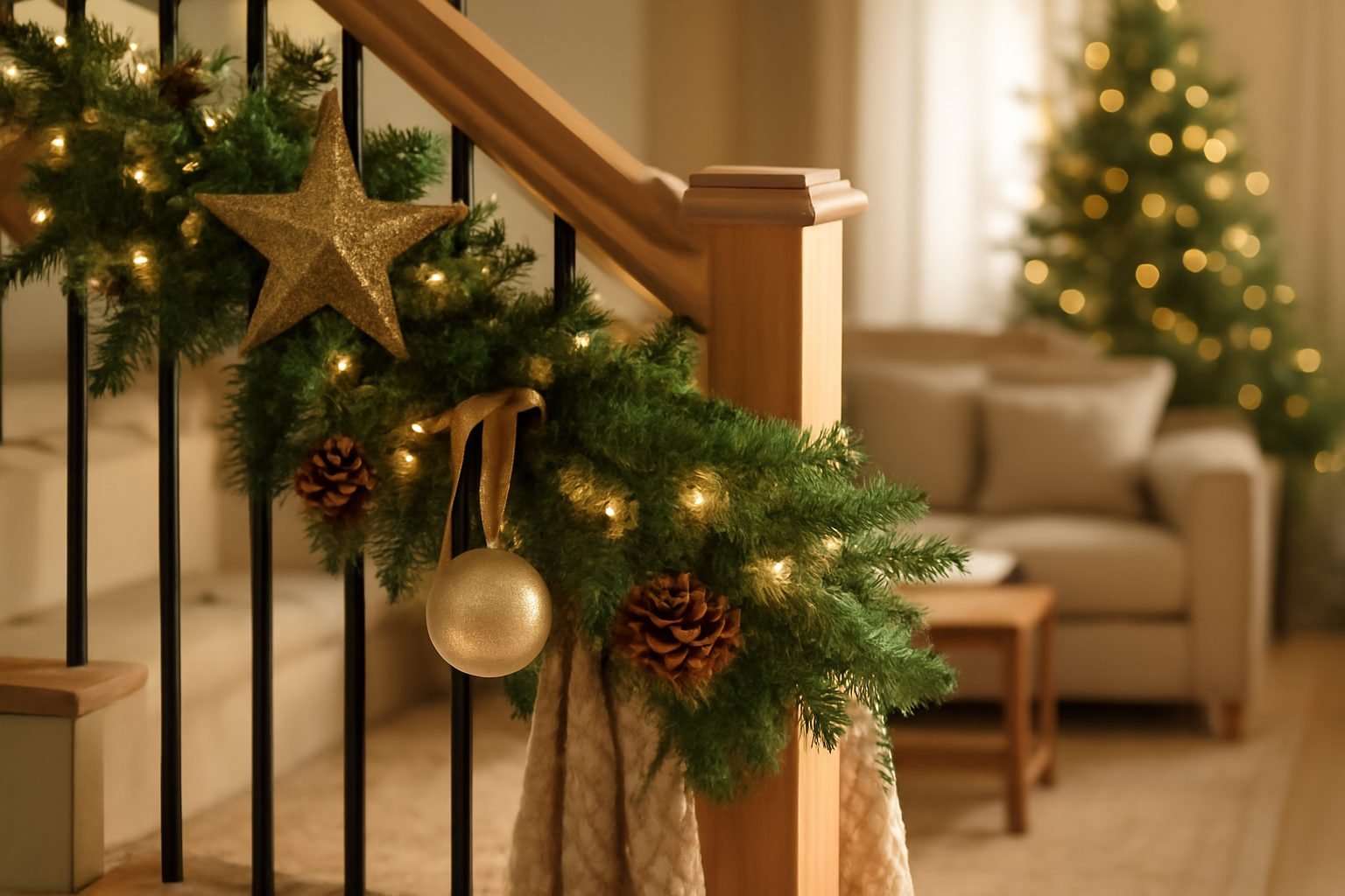Treppengeländer Weihnachtlich dekorieren in 6 Schritten