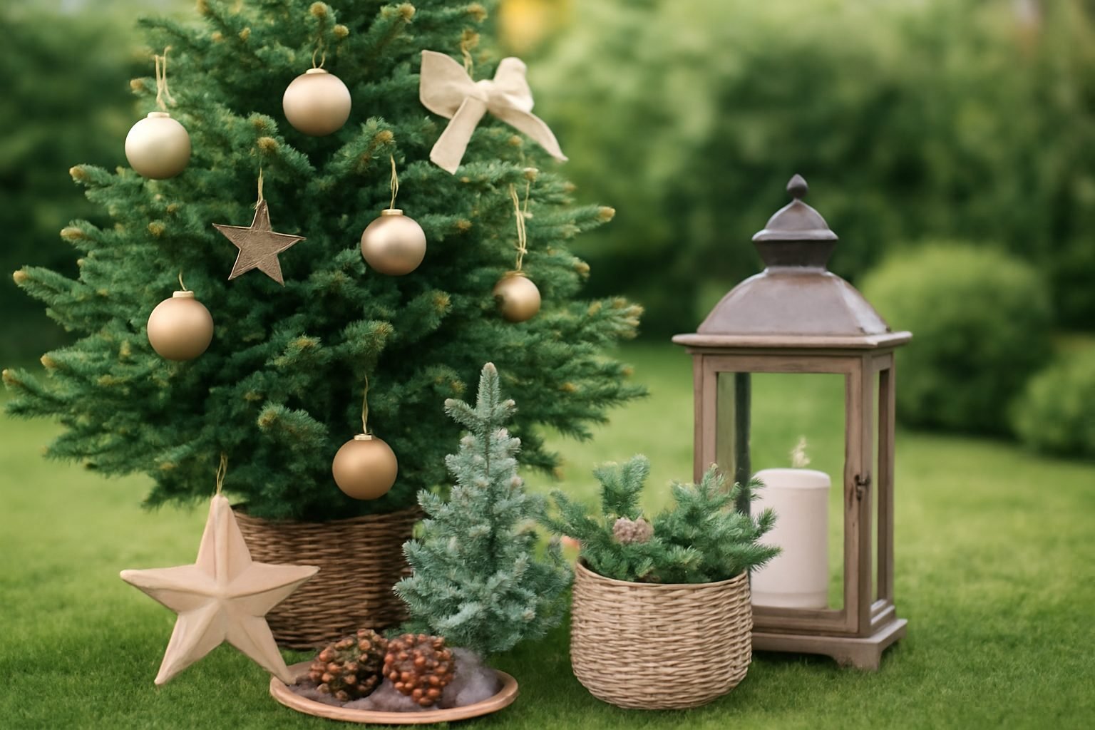 Weihnachtsdekoration Ideen draußen mit Naturmaterialien