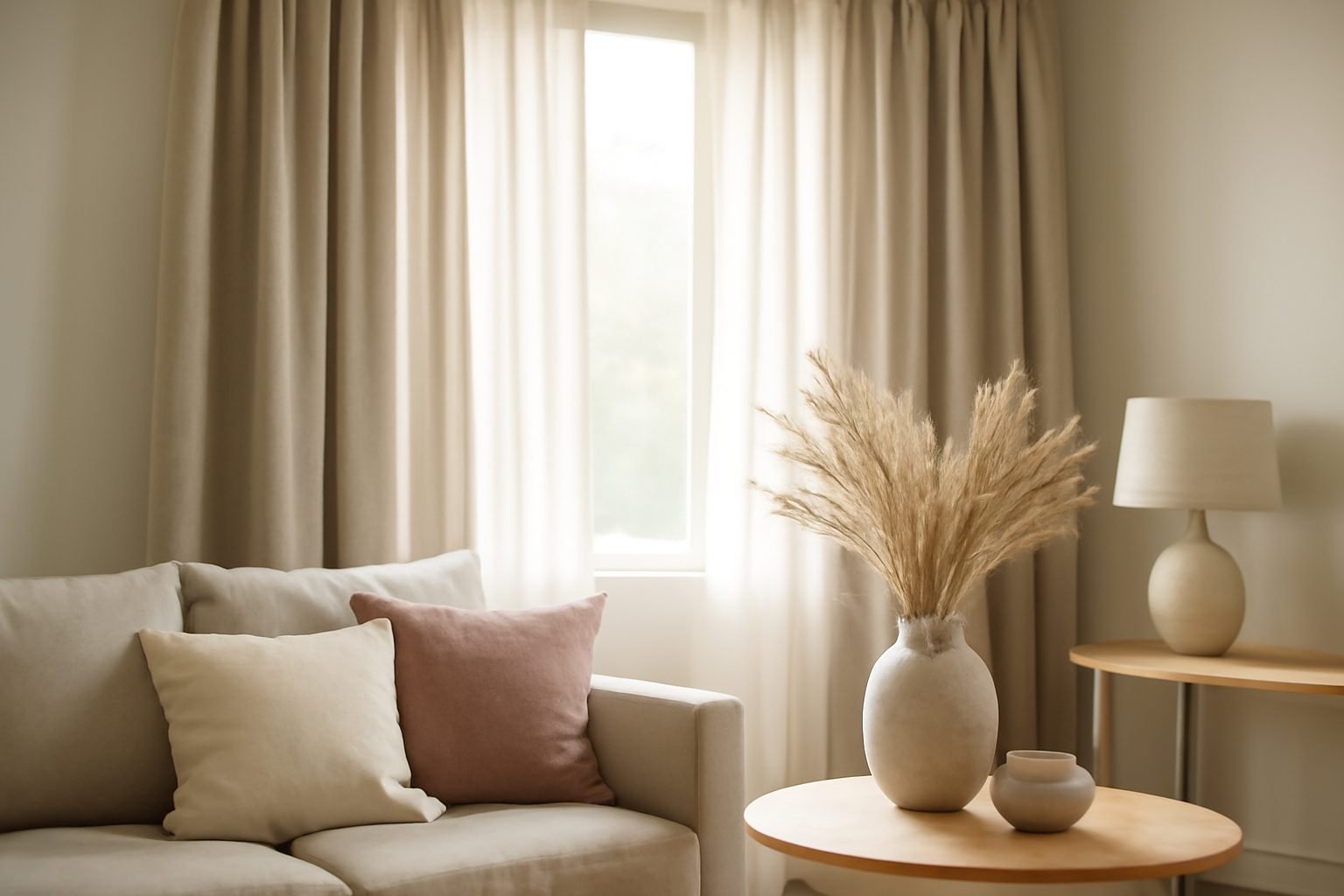 Wohnzimmer Gardinen Ideen für große Fenster