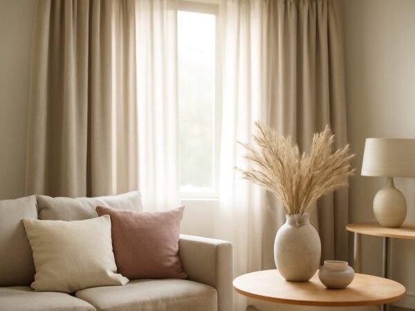 Wohnzimmer Gardinen Ideen für große Fenster