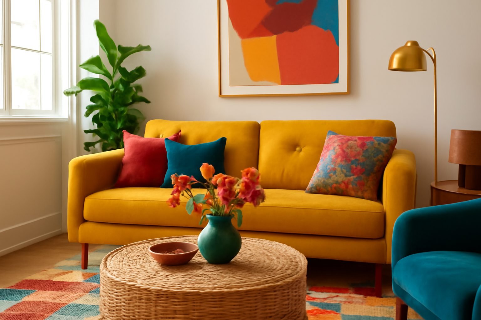 Wohnzimmer Ideen bunt — 15 einfache Varianten
