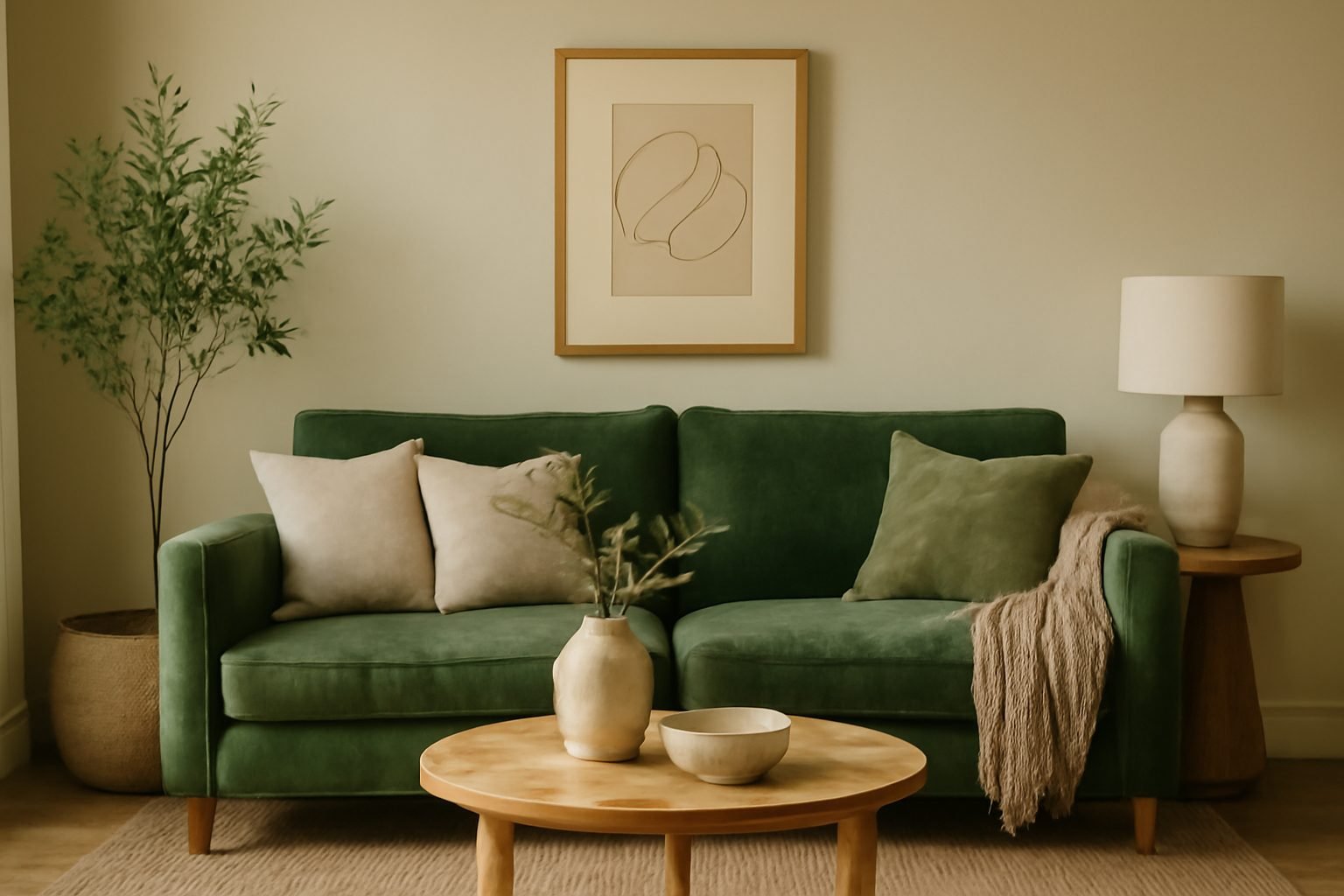 Wohnzimmer Ideen Grünes Sofa