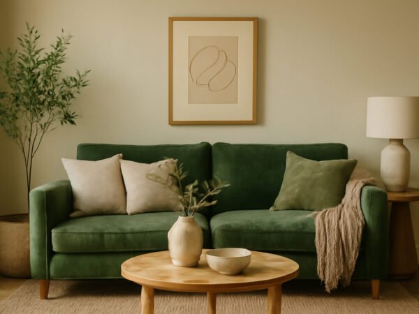 Wohnzimmer Ideen Grünes Sofa
